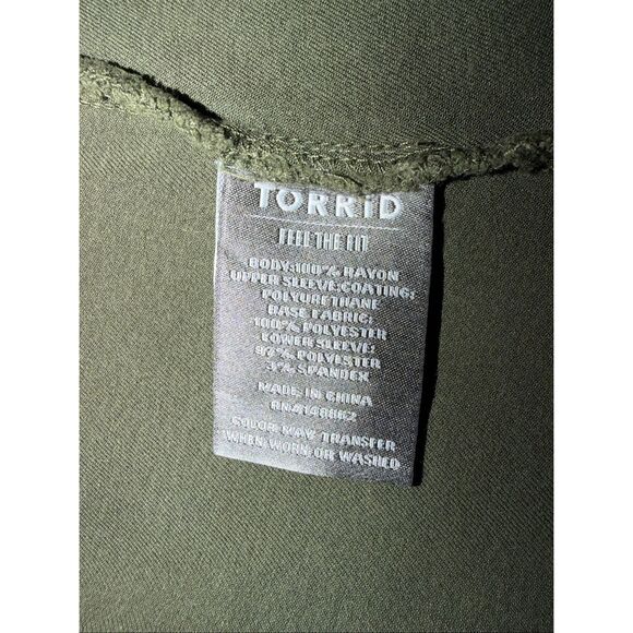 Torrid Twill Faux Leather Anorak Jacket Olive Size 2/US 2X Rayon Blend - Picture 9 of 10